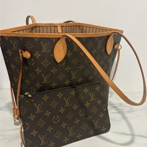 Louis Vuitton Monogram Canvas Neverfull MM Tote with Pouch - Brown/Tan